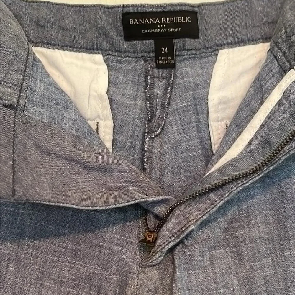 Banana Republic Aiden Shorts Mens Sz 34 Blue Chambray Father's Day BBQ Nautical‎